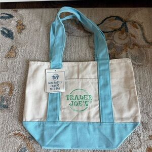 Trader Joe’s mini Canvas blue shopping tote bags.